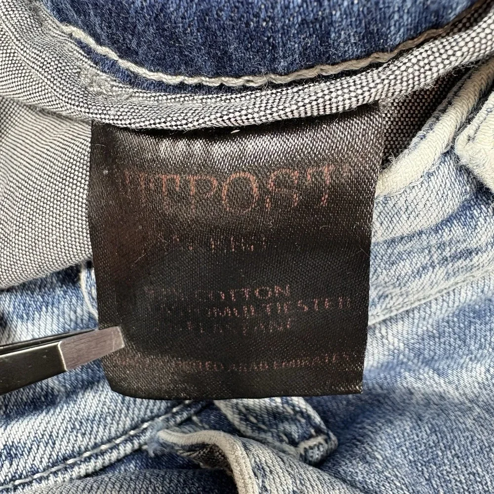 Outpost Makers Jeans Mens Slim Straight Medium Wash Zipper‎ Distressed 34x32